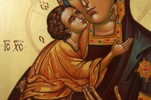 Mother of God Sweet Kissing Hand Painted Byzantine Orthodox Icon on Wood