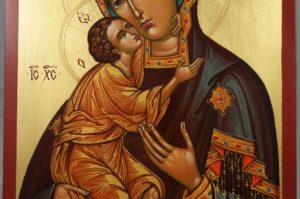 Mother of God Sweet Kissing Hand Painted Byzantine Orthodox Icon on Wood