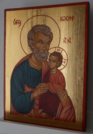 Saint Joseph and Child Jesus Hand Painted Orthodox Icon on Wood