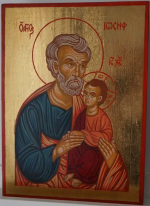 Saint Joseph and Child Jesus Hand Painted Orthodox Icon on Wood