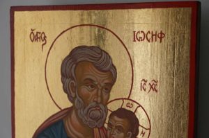 Saint Joseph and Child Jesus Hand Painted Orthodox Icon on Wood