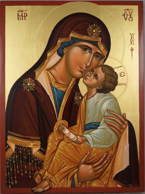 Theotokos Sweet Loving Hand Painted Byzantine Orthodox Icon on Wood