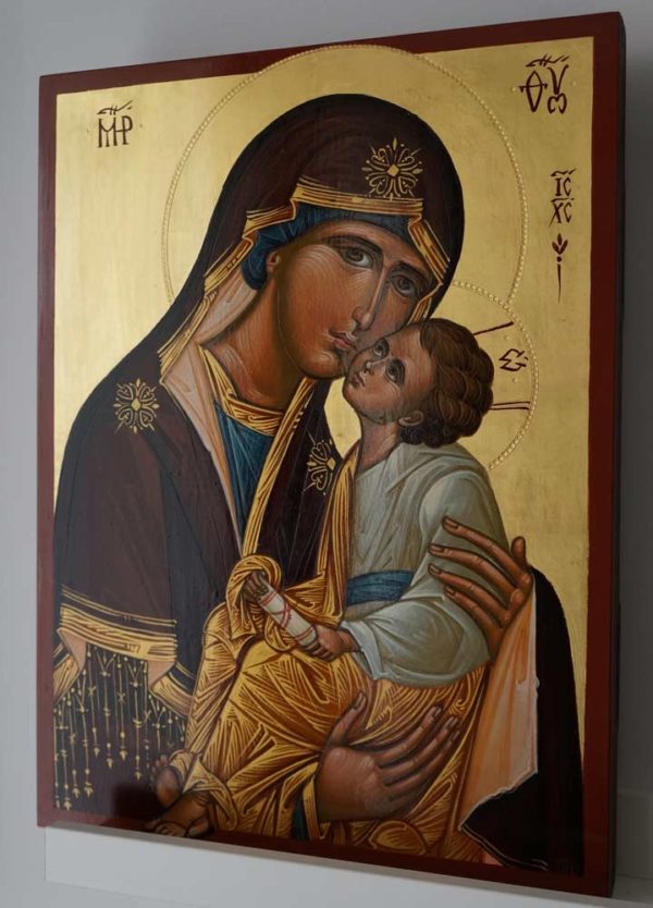 Theotokos Sweet Loving Hand Painted Byzantine Orthodox Icon on Wood