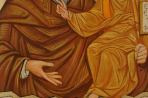 Theotokos and Christ Hand Painted Icon Based on Mosaic apse of the Dormition Abbey in Jerusalem