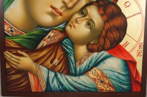 Theotokos Sweet Kissing Hand Painted Byzantine Icon Tenderness