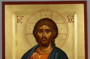 Jesus Christ Pantocrator Hand Painted Byzantine Icon Raised Border