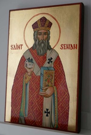 Saint Senan Hand Painted Christian Catholic Icon on Wood
