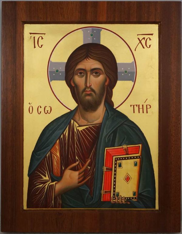 Jesus Christ Pantocrator (mahogany wood panel) Orthodox Icon - BlessedMart