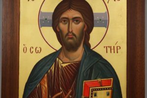 Jesus Christ Pantocrator mahogany wood panel Hand Painted Orthodox Icon