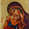 Mother of God Eleusa polished gold miniature Greek Icon Hand Painted Orthodox