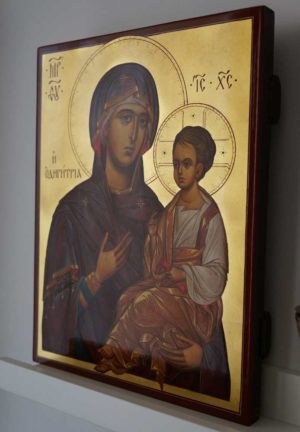 Mother of God Hodegetria Hand Painted Byzantine Orthodox Icon on Wood