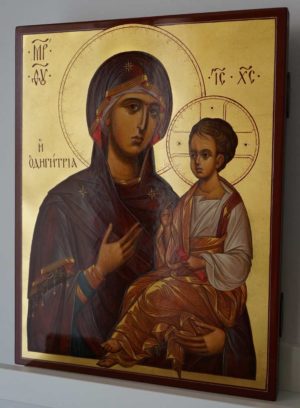 Mother of God Hodegetria Hand Painted Byzantine Orthodox Icon on Wood