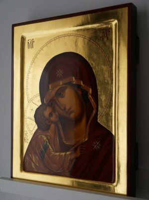 Our Lady of the Don polished gold Theotokos Eleusa Hand Painted Orthodox Icon