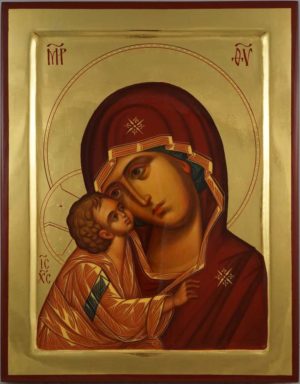 Our Lady of the Don polished gold Theotokos Eleusa Hand Painted Orthodox Icon