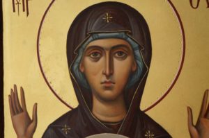 Our Lady of the Sign mahogany wood panel Hand Painted Byzantine Orthodox Icon