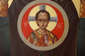 Our Lady of the Sign mahogany wood panel Hand Painted Byzantine Orthodox Icon