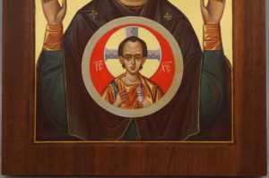 Our Lady of the Sign mahogany wood panel Hand Painted Byzantine Orthodox Icon