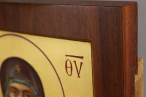 Our Lady of the Sign mahogany wood panel Hand Painted Byzantine Orthodox Icon