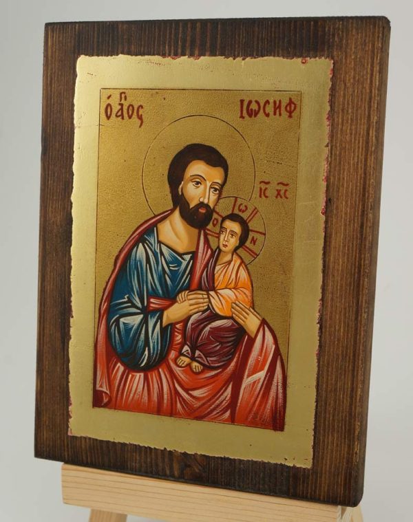 Saint Joseph and Baby Jesus Icon Hand Painted