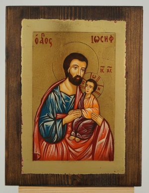 Saint Joseph and Baby Jesus Icon Hand Painted