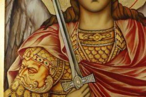 Saint Michael the Archangel Hand Painted Byzantine Icon Painted on Raised Border Panel