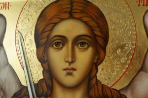 Saint Michael the Archangel Hand Painted Byzantine Icon Painted on Raised Border Panel