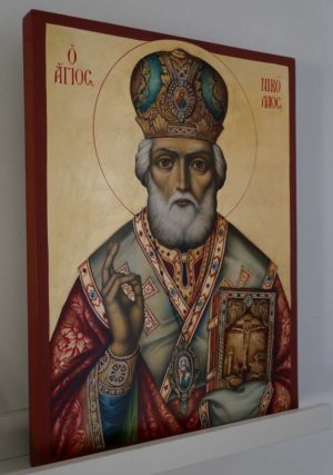 Saint Nicholas Archbishop of Myra Hand Painted Orthodox Icon on Wood