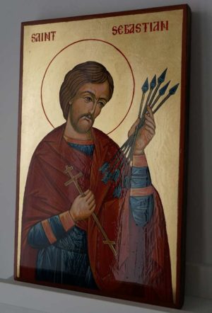 Saint Sebastian Large Hand Painted Orthodox Icon on Wood