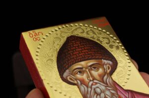 Saint Spyridon Icon polished gold miniature Orthodox