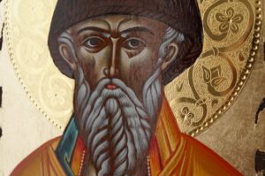 Saint Spyridon polished gold halo Hand Painted Greek Icon