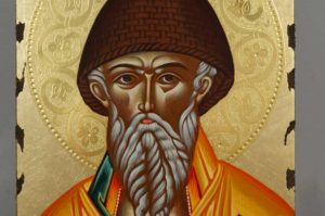 Saint Spyridon polished gold halo Hand Painted Greek Icon