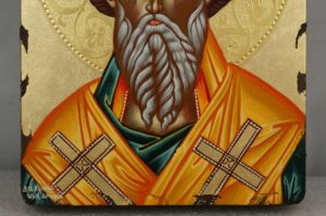 Saint Spyridon polished gold halo Hand Painted Greek Icon