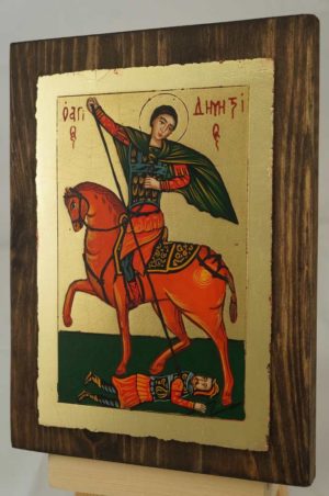 St Demetrius on Horse small Hand Painted Icon on Wood