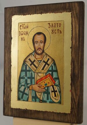 St John Chrysostom small Hand Painted Orthodox Icon on Wood