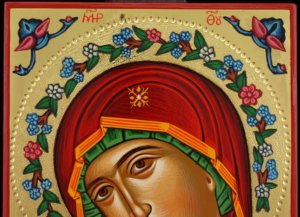 Theotokos Flower Halo polished gold Hand Painted Icon Greek Orthodox Byzantine