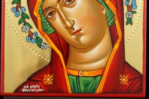 Theotokos Flower Halo polished gold Hand Painted Icon Greek Orthodox Byzantine