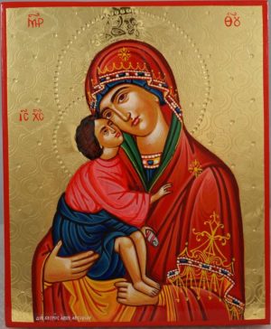 Theotokos Glykophilousa polished gold Hand Painted Greek Orthodox Icon on Wood