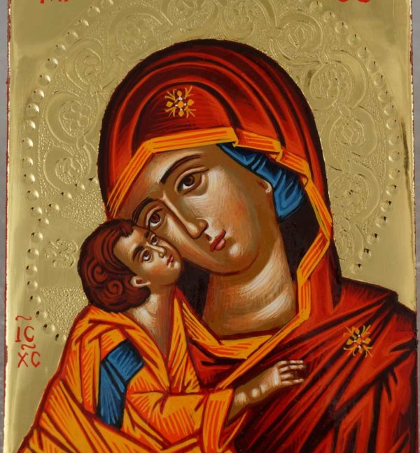 Theotokos Sweet Kissing polished gold miniature Hand Painted Greek Orthodox Icon