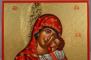 Theotokos Tenderness polished gold Hand Painted Greek Orthodox Icon on Wood