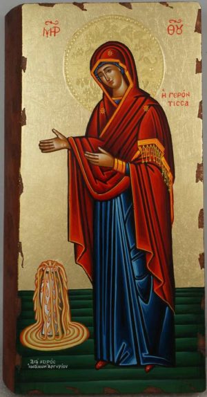 Virgin Mary Panagia Gerontissa Hand Painted Greek Orthodox Icon