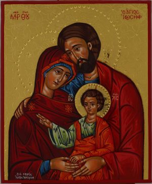 holy family polished gold icon hand painted