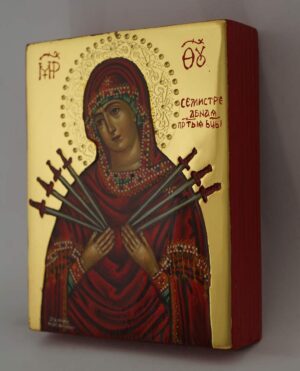theotokos seven swords icon miniature hand painted greek orthodox