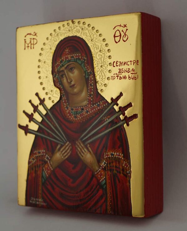 theotokos seven swords icon miniature hand painted greek orthodox