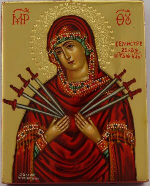 theotokos seven swords icon miniature hand painted greek orthodox