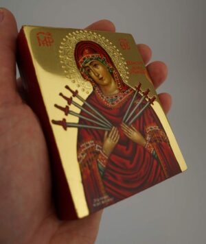 theotokos seven swords icon miniature hand painted greek orthodox