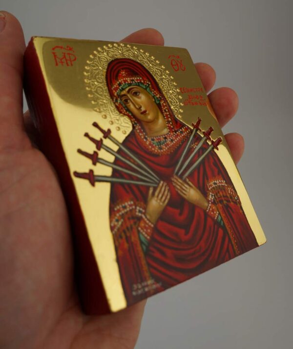 theotokos seven swords icon miniature hand painted greek orthodox