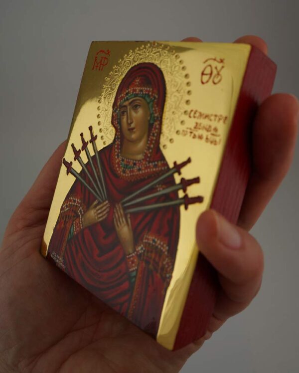 theotokos seven swords icon miniature hand painted greek orthodox