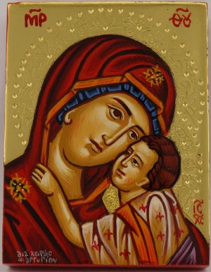 virgin mary eleusa icon miniature hand painted greek orthodox