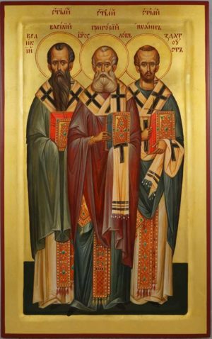 Three Holy Hierarchs full bodies Hand Painted Byzantine Orthodox Icon on Wood