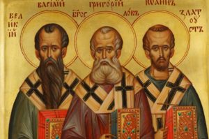 Three Holy Hierarchs full bodies Hand Painted Byzantine Orthodox Icon on Wood